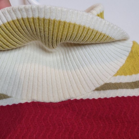 MCM Youth Striped Turtleneck Burgundy Gold Ribbed Fold Down Neck No Brand Size 6 - Picture 6 of 9